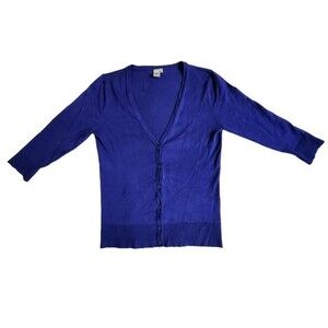 14th & Union blue button front v neck 3/4 sleeve cardigan sweater sz L